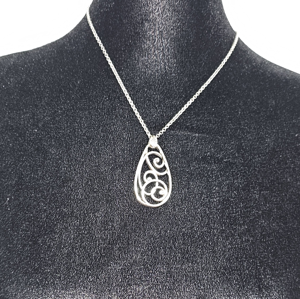Brighton Rock N Scroll Silver Tone Swirl Pendant Necklace W Gift Box Bag 58$